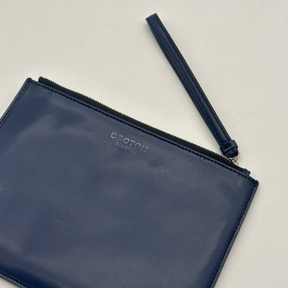 Blue Leather Oroton Zip Pouch with Wrist Strap - Picture 6 of 8
